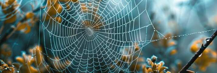 Sticker - Morning spider web covered in dew