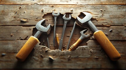 Sticker - Worn Wrenches on Rustic Wood