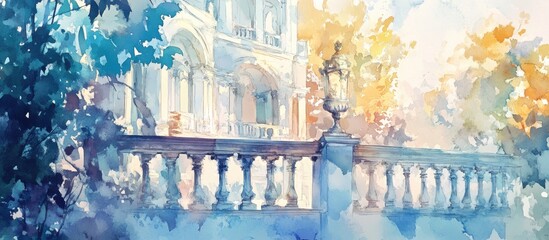 Poster - Architecture and art feature stunning stucco designs depicted in a watercolor style illustration with an impressionist touch