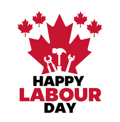 Wall Mural - happy canadian labor day with canada leaf silhouette