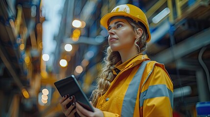 woman engineer,tablet standing,construction site working