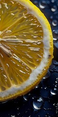 Wall Mural - Closeup of Fresh Lemon Slice in Bubbly Water