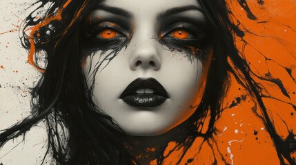 Poster - Abstract Woman Portrait With Orange And Black Paint Splatter