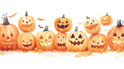 Watercolor Halloween Jack-o'-Lanterns