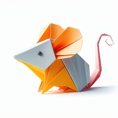 origami mouse paper color isolated on the white background