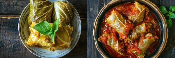 Canvas Print - Cabbage Rolls and Grape Leaves Dolma Preparation Guide