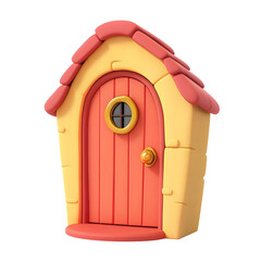 Vibrant 3D Cartoon Wooden Entrance to Fanciful Cottage Home