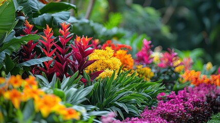 Canvas Print - Vibrant Tropical Garden Flowers and Lush Greenery