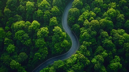 Poster - Aerial top view road in forest with car motion blur Winding road through the forest Car drive on the road between green forest Ecosystem ecology healthy environment road trip : Generative AI