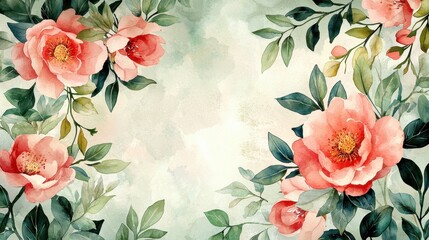 Aufkleber - Elegant Floral Watercolor: a wallpaper with delicate watercolor flowers and foliage, ensuring a clear space for text. 