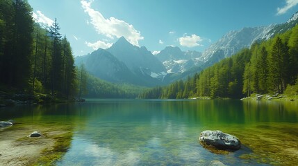 jasna lake with beautiful mountains nature scenery in triglav national park location triglav nationa