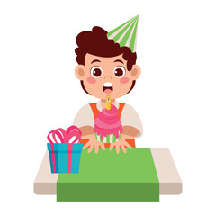 Poster - cute boy blowing birthday candle