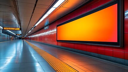 Poster - An electronic advertising screen at a metro station Free space Outdoor advertising in public transport metro platform : Generative AI