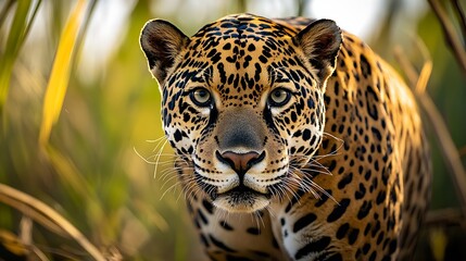 Wall Mural - American jaguar on the hunt Wild nature in the Pantanal : Generative AI