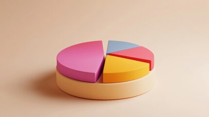 Fototapete - Detailed view of a 3D pie chart with segment labels and percentage values, set against a neutral backdrop to highlight the chart's design and data accuracy.