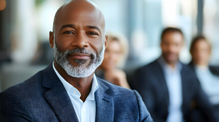 Wall Mural - A confident man in a suit smiling in a professional setting.