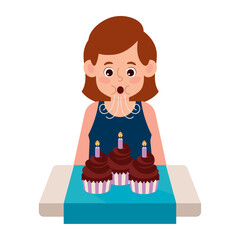 Poster - young woman blowing birthday candle