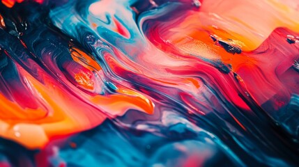 Fototapete - Detailed view of an abstract background with a mix of vibrant colors and fluid brushstrokes, capturing an artistic and dynamic visual movement.