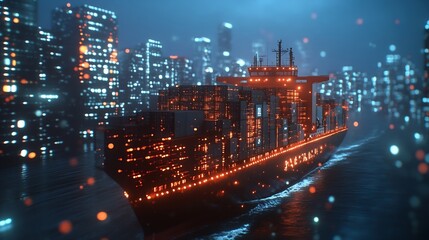 Poster - Artificial intelligence container Ship wtih Earth Data science and big data technology for transportation logistics shipping tracker transportation computing analysing : Generative AI