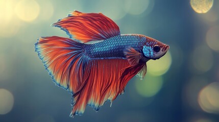 Poster - High-definition shot of a Betta fish showcasing its unique fin patterns and vibrant colors, with gentle ripples in the water adding to the serene atmosphere.