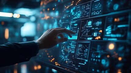 Fototapete - Ai Businessman working with modern interface Business analytics Big data technology and data science Data flow conceptBusiness computing digital composite : Generative AI