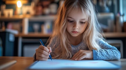 Aufkleber - Girl assignment and kitchen for education learning and growth for future or knowledge Dad student and house for help studying and support or home school for development or coloring ass : Generative AI