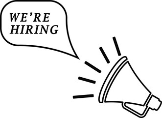 We're Hiring an announcement megaphone minimal line with a transparent background  