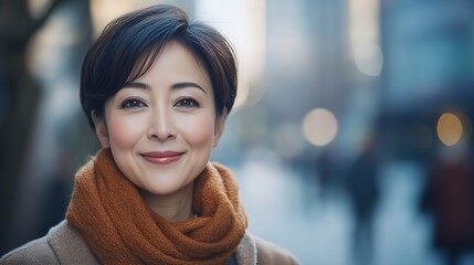 Wall Mural - female portrait short hair lifestyle smile middle aged one person japanese asian : Generative AI