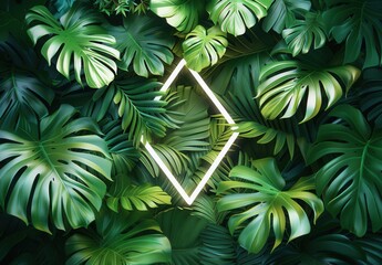 Tropical Leaf Background with Glowing Diamond