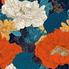 Wall Mural - Seamless pattern of intricate, exotic floral blooms with intricate details