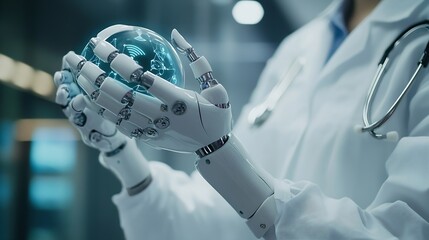 Poster - Medical technology doctor use AI robots for diagnosis care and increasing accuracy patient treatment in future Medical research and development innovation technology to improve patient : Generative AI