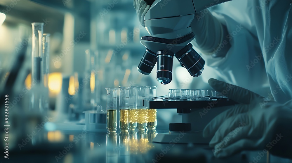 Microchemists Scientist working in laboratory using micropipette Mixing liquid ...