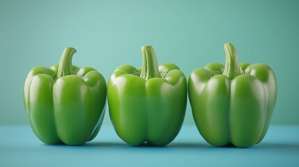 Wall Mural - fresh green peppers on a blue  background