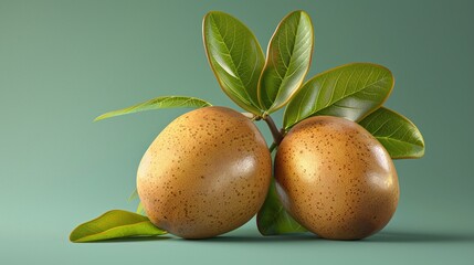 sapodilla fruit or Manilkara zapota, exotic tropical fruit, isolated on green background