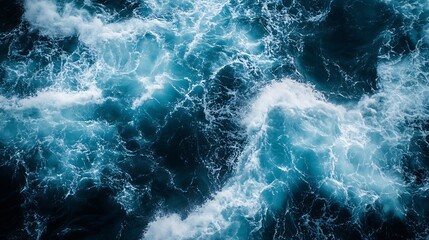 Overhead view turquoise stormy ocean waves with white foam in the oceanSea water with splashes and foam Top view waves background Natural background photo sea texture with waves soft f : Generative AI