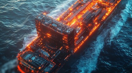 Poster - Artificial intelligence container Ship wtih Earth Data science and big data technology for transportation logistics shipping tracker transportation computing analysing : Generative AI