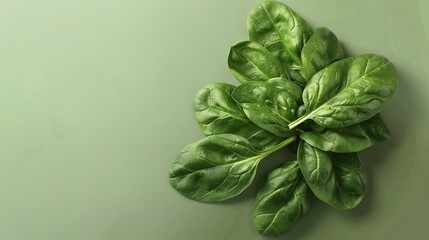 top down view of pile of spinach leaves on green