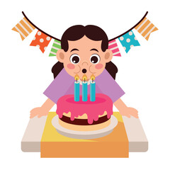 Canvas Print - girl blowing birthday candle cartoon