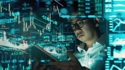 Poster - Businessman analyzing financial data on a digital screen