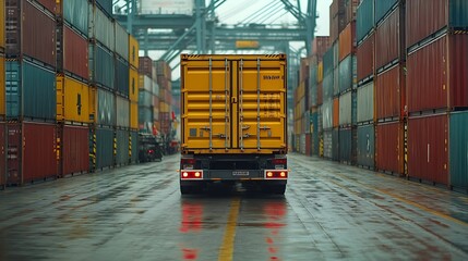 Poster - Container truck in ship port for business Logistics and transportation of Container Cargo ship and Cargo plane logistic import export and transport concept : Generative AI
