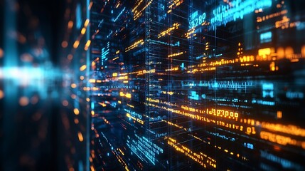 Poster - Image of mathematical equations and data processing over server room Global technology computing and digital interface concept digitally generated image : Generative AI