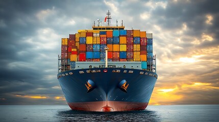Poster - Large ships transport cargo and carry large amounts of containers Sea shipping by cargo ship Concept International Exportimport business logistics transportation industry : Generative AI