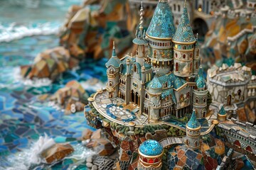 Wall Mural - ai generative miniature model of a castle on the edge of a cliff