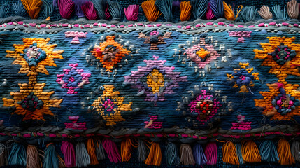 Colorful Woven Tapestry with Tassels - Illustration