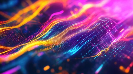 Aufkleber - Abstract digital patterns in bright, neon colors, ideal for tech and futuristic themes.