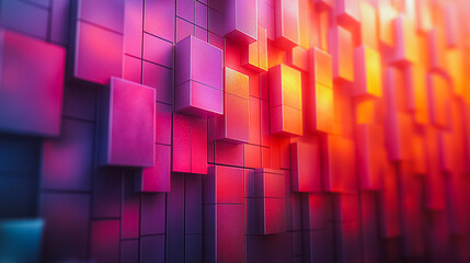 Poster - A wall made of blocks in a variety of colors. The blocks are arranged in a way that creates a sense of depth and texture. The colors of the blocks are bright and bold, giving the wall a vibrant