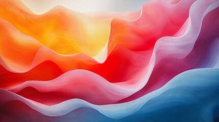Poster - A colorful, abstract painting of a wave with a bright orange and red section. The painting is full of vibrant colors and has a sense of movement and energy