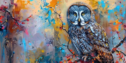 Wall Mural - Imposing Gray Owl in the Winter Season