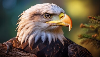 Wall Mural - Detailed view of a bald eagle's talons gripping a tree branch, the background softly blurred