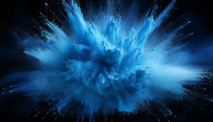 Wall Mural - Electric blue powder explosion forming a circular blast, with streaks of color radiating fro